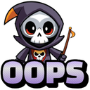 A chibi Grim Reaper holding a scythe with the word OOPS written below it.