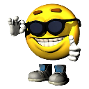 Yellow smiley face wearing black sunglasses giving a thumbs up gesture.
