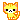 A small yellow pixel kitten chomping on a purple object with a happy expression.