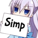 Anime girl holding a white sign with the word Simp written in black text.