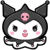 Kuromi with a mischievous grin and a pink skull on her head.