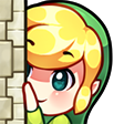 Link from The Legend of Zelda peeking around a corner with a mischievous expression.