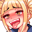 Himiko Toga with a flushed face and drooling mouth in an ecstatic expression.