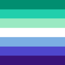 Gay pride flag with horizontal stripes of green, teal, mint, white, light blue, medium blue, and deep purple.