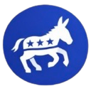 Donkey with three stars on its side inside a blue circle.