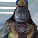 Taweret the hippo goddess waving her hand in a friendly greeting.