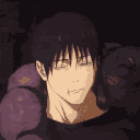 Toji Fushiguro making a silly, playful face with his tongue out in an animated loop.