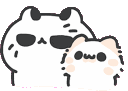Two white cats with judgmental expressions and side-eye glances.