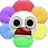 A colorful flower character with giant, wide eyes and an open mouth in a look of extreme shock.