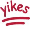 The word yikes written in a shaky red handwritten font with two red lines underneath.
