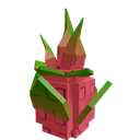 Dragon fruit depicted in a low-poly 3D style with pink flesh and green scales.