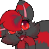 Fox character with red and black fur smiling happily with its paws held near its face.