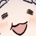 Face with a wide, smug grin and closed, curved eyes expressing mischief.