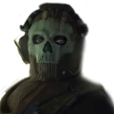 Ghost from Call of Duty wearing his iconic skull mask, staring intensely forward.