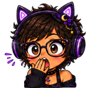 Gamer girl with cat ears and headphones covering her mouth in shock.