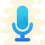 A blue microphone icon centered on a light cream background.