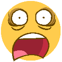 Yellow face with wide eyes and a large open mouth showing extreme fear and panic.