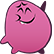 A pink blob character with a smug, closed-eye grin and a raised eyebrow.