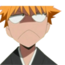 Ichigo Kurosaki with an annoyed, deadpan expression and orange hair.