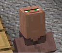 Minecraft villager with an unnaturally elongated head looking forward.