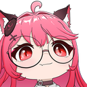 Anime girl with pink hair, cat ears, and glasses giving a smug, knowing smirk.