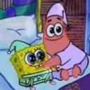 SpongeBob and Patrick Star wearing pajamas and hugging each other warmly.