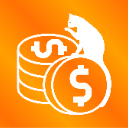 A white cat silhouette sitting on top of a stack of orange dollar coins.