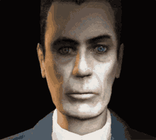 G-Man from Half-Life staring directly forward with a serious and unsettling expression.