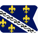 Flag of the Kingdom of Bosnia featuring gold fleur-de-lis on a blue background with a white diagonal stripe.