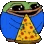 Pepe the Frog with a happy expression eating a slice of pizza.