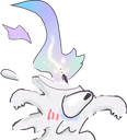 A white ghost character with a glowing flame on its head looking surprised with wide eyes.