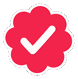 A red flower-shaped badge containing a white checkmark symbol.