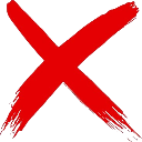 Red X symbol rendered in a rough, hand-painted brush stroke style against a black background.
