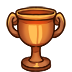A golden trophy cup standing upright against a dark background.