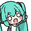 Hatsune Miku with wide eyes and an open mouth looking panicked.