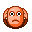 A round, orange pixelated face with wide, panicked eyes and a sad, downturned mouth.