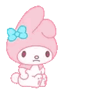 My Melody the rabbit looking unimpressed and annoyed with a flat expression.