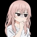 Anime girl with pink hair looking down with a judgmental and unimpressed expression.