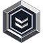 Silver hexagon badge featuring two white chevrons on a black background.