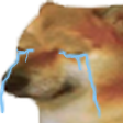 Cheems dog with crudely drawn blue tears streaming down its face.
