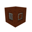 A brown square crate with two small windows on its sides in a pixel art style.