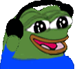 Pepe the frog wearing black headphones and bobbing his head rhythmically.