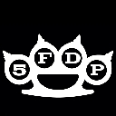 Brass knuckles icon featuring the letters 5, F, D, and P inside the finger holes.