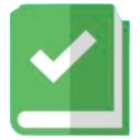Green book icon with a white checkmark centered on the cover.