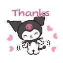 Kuromi smiling happily with the word Thanks written above her head.