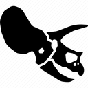 Triceratops skull in pixel art style shown from a side profile view.