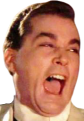 Ray Liotta laughing with his head tilted back and mouth wide open in a classic movie scene.
