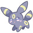 Umbreon looking up with large, sparkling eyes and a soft expression.