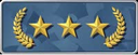 Three gold stars centered between two golden laurel branches on a blue background.