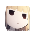 Anime girl with long blonde hair giving a blank, unimpressed stare.